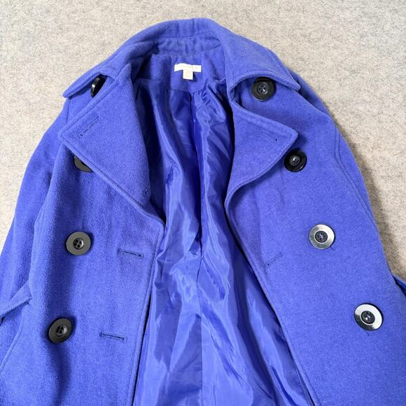Charter Club Blue Pea Coat Womens Purple Warm Wool Blend Double Breasted Size 4 - Picture 7 of 13